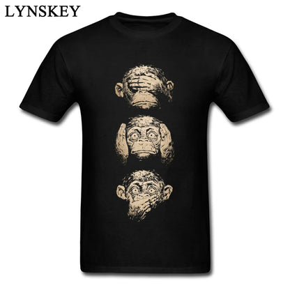 Wise Monkeys Funky T Shirt For Man Retro Painting Tees Top Cotton Fabric Short Sleeve Teens Customize.
