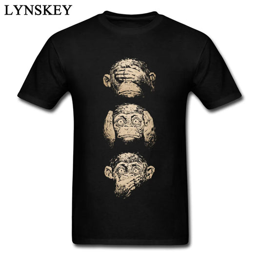 Wise Monkeys Funky T Shirt For Man Retro Painting Tees Top Cotton Fabric Short Sleeve Teens Customize.