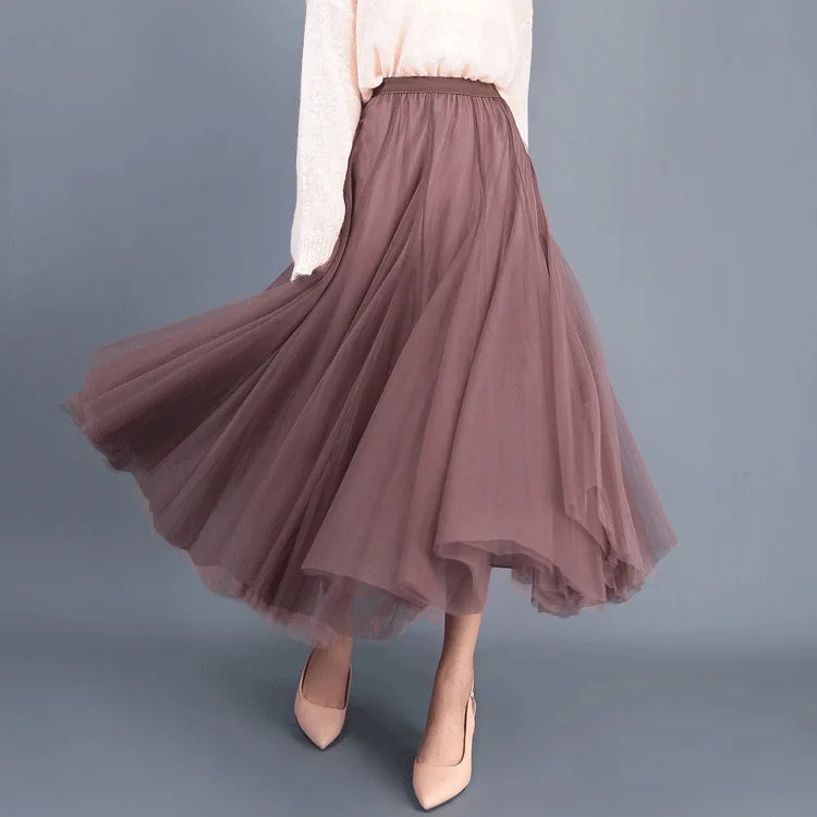 OHRYIYIE Beige Maxi Long Skirt Spring Autumn Womens 2025 New Summer Tulle Skirt Party Mesh A-line Skirts Female Jupe Longue