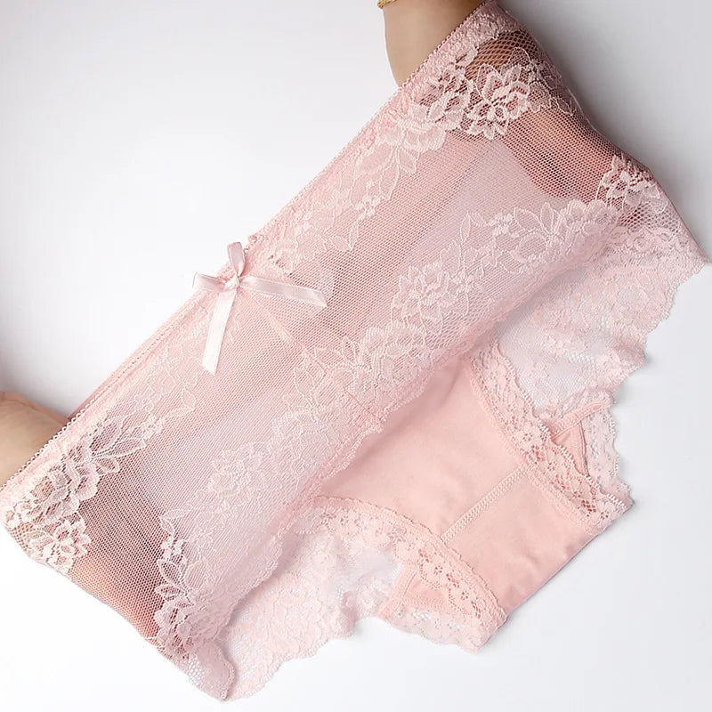 Women Modal Transparent Sexy Lace Underwear Plump Lady 3XL Large Size Hollow Seamless Panties High-Rise Soft Big Briefs.