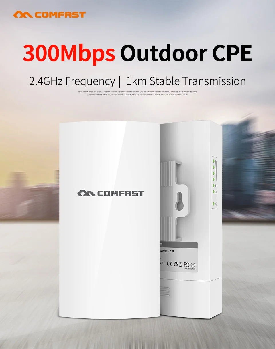 COMFAST 300Mbps Outdoor CPE Bridge Access Point 2.4Ghz 1Km-5km Long Range Extender WiFi Repeater Router AP Wi-Fi Bridge p to p