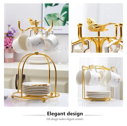 Marble Ceramic Coffee Cup Saucer Spoon Set 200ml Nordic Tea Cup Matt Porcelain Tea Set Advanced Teacup Cafe Espresso Cup.