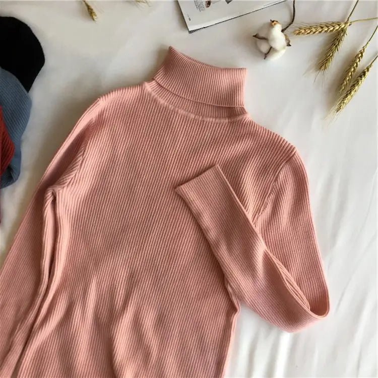 2025 herbst Winter Dicken Pullover Frauen Gestrickte Rippen Pullover Pullover Langarm Rollkragen Schlank Jumper Weiche Warme Pull Femme