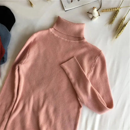 2025 herbst Winter Dicken Pullover Frauen Gestrickte Rippen Pullover Pullover Langarm Rollkragen Schlank Jumper Weiche Warme Pull Femme