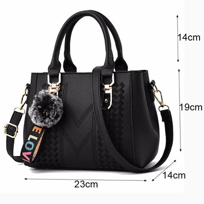Embroidery Messenger Bags Women Leather Handbags Bags for Women Sac a Main Ladies hair ball Hand Bag.