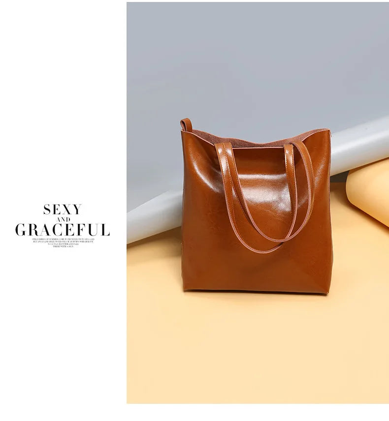 Cow Leather Bag Ladies Genuine Leather Handbags Big Women Bag Large Vintage Female 2023 Office Hand Shoulder Bags For Women Tote.