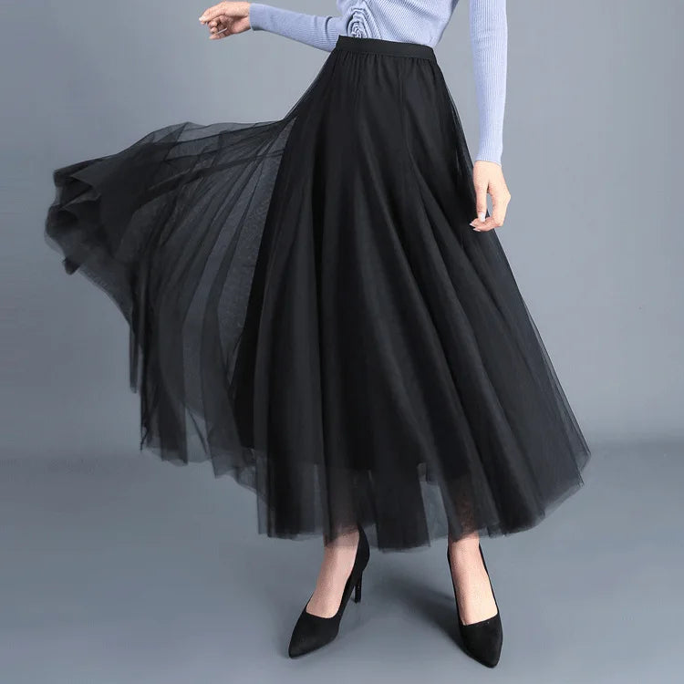 OHRYIYIE Beige Maxi Long Skirt Spring Autumn Womens 2025 New Summer Tulle Skirt Party Mesh A-line Skirts Female Jupe Longue