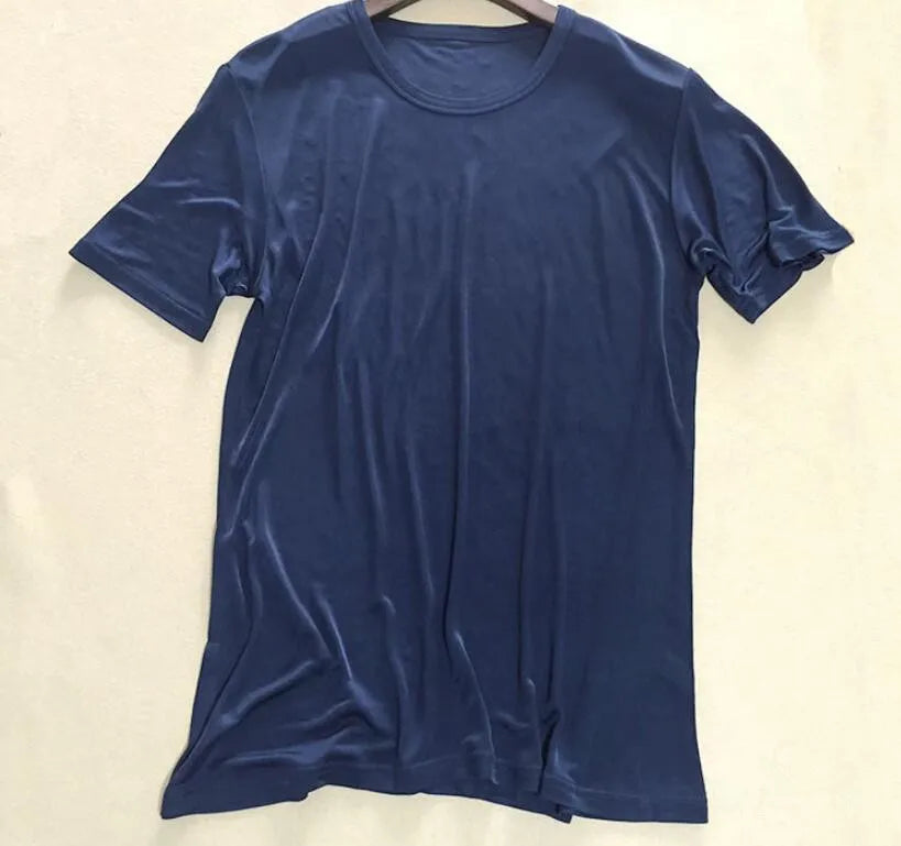 Men's Spring Summer Thin 100% Natural Silk T-shirt Male Elastic Casual Breathable Summer Silk Shirt Tops TB1167.