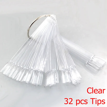 False Nail Tips fan Nature Clear Black 12/24/32/50 pcs/set Finger Full Card Nail Art Display Practice Polish all for Manicure.