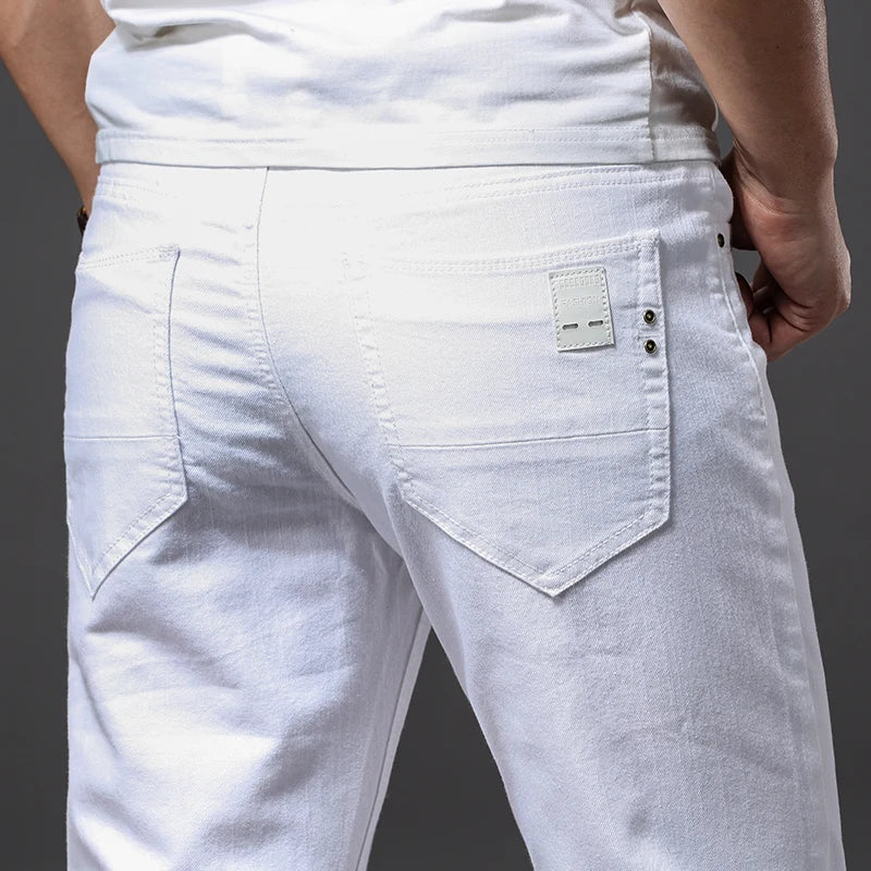 Men White Jeans Fashion Casual Classic Style Slim Fit Soft Trousers Male Brand Advanced Stretch Pants.