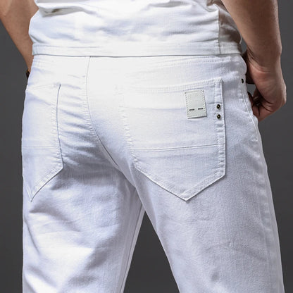 Men White Jeans Fashion Casual Classic Style Slim Fit Soft Trousers Male Brand Advanced Stretch Pants.