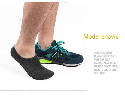 5 Pairs/Lot Men's Fashion Towel Bottom Boat Socks Cotton Sport Sweat Breathes Silicone Anti-Slip Invisible Socks Plus Size 41-45.