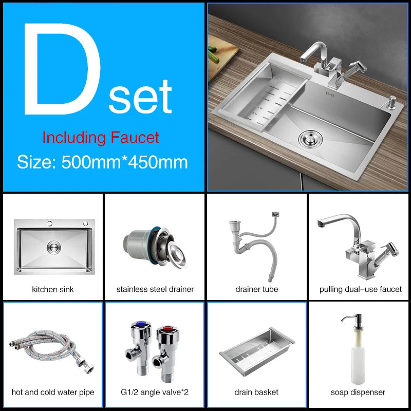 Kitchen sink lead-free austenitic handmade brushed 304 stainless steel 3mm thickness single bowl kitchen sink