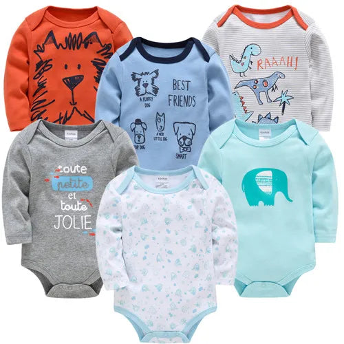 6 Stück 3 Stück Kavkas Baby-Body für Jungen und Mädchen, langärmelig, 100 % Baumwolle, Babykleidung, 0–12 Monate, Neugeborenen-Körper, Bebe-Overall-Kleidung