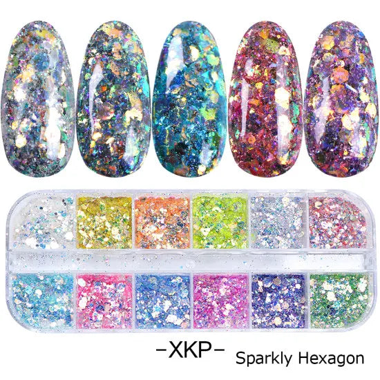 1 Set Mixed Color 3D Ultrathin Sequins Nail Glitter Flakes 1/2/3mm Sparkly DIY Tips Dazzling Paillette Nail Art Decorations TRP.
