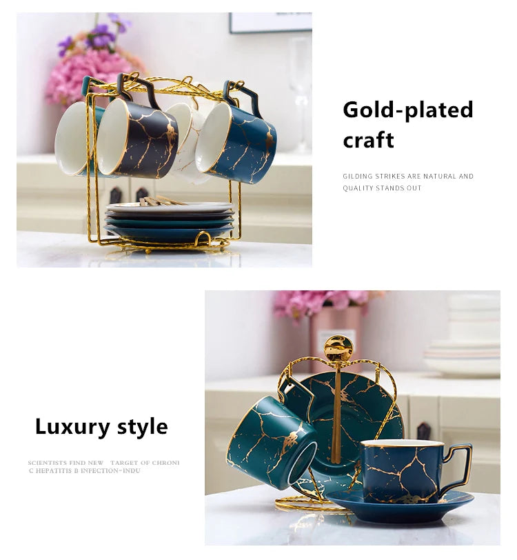 Marble Ceramic Coffee Cup Saucer Spoon Set 200ml Nordic Tea Cup Matt Porcelain Tea Set Advanced Teacup Cafe Espresso Cup.