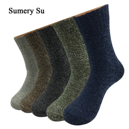 5 Pairs/Lot Wool Socks Men Winter Warm Cashmere Comfortable Long Crew Casual Bohemian Sock Male Gift for Husband Father 4 Styles.