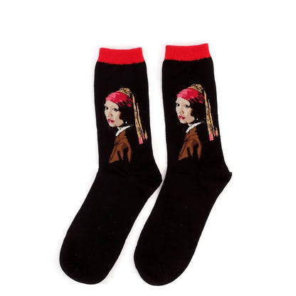 Autumn winter Retro Women Art Van Gogh Mural World Famous Oil Painting Series Men Socks Funny Socks.