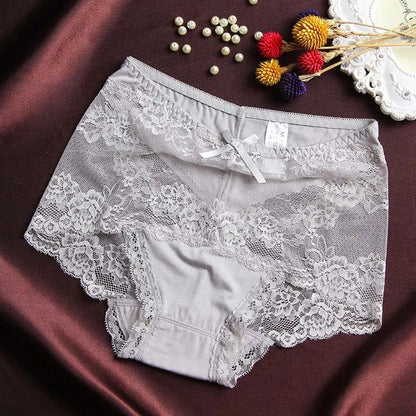 Women Modal Transparent Sexy Lace Underwear Plump Lady 3XL Large Size Hollow Seamless Panties High-Rise Soft Big Briefs