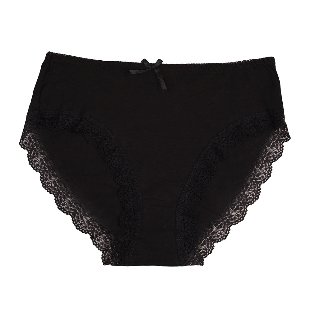 Women's cotton briefs sexy mid-rise solid lace waist patchwork panties Ladies briefs plus size women briefs underwear 3 Pcs/lot.