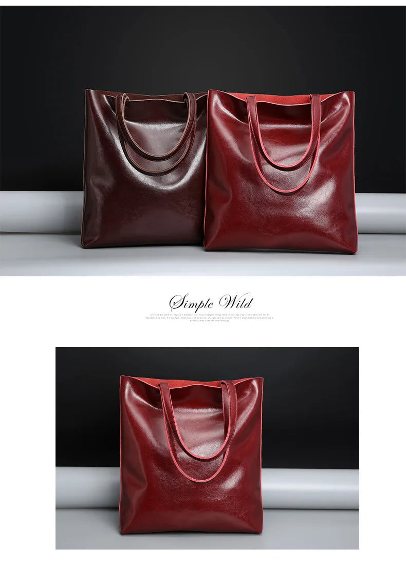 Cow Leather Bag Ladies Genuine Leather Handbags Big Women Bag Large Vintage Female 2023 Office Hand Shoulder Bags For Women Tote