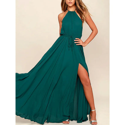 2025 sommer Maxi Lange Party Kleid Frauen Neckholder Vintage Ärmellose Hohe Split Boho Kleid 2XL Größe Sexy Strand Kleid Vestido.