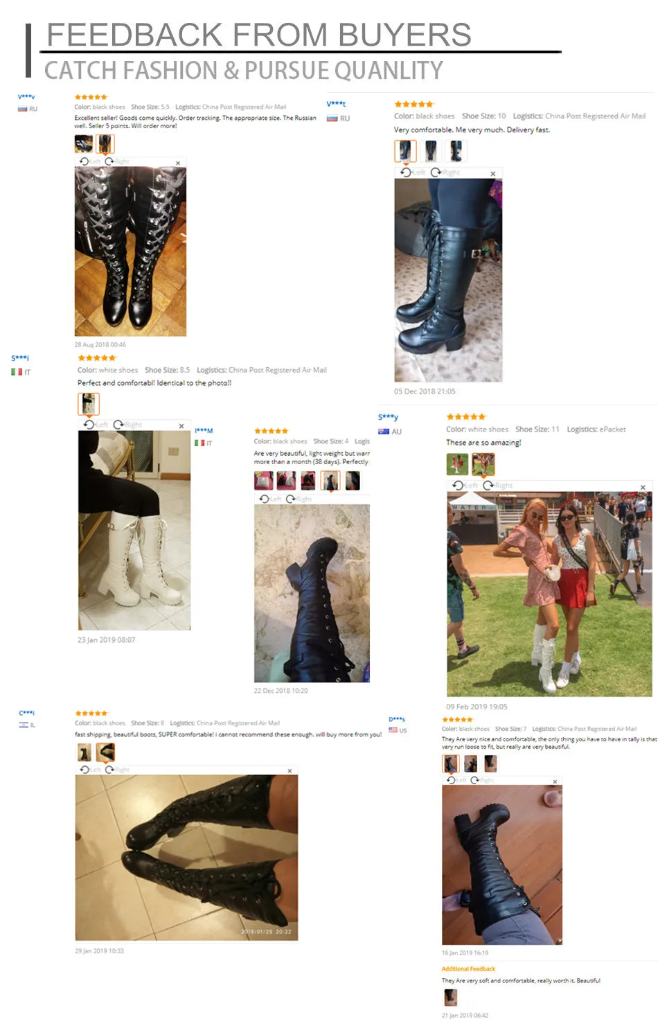 Gdgydh Hot Sale Spring Autumn Lacing Knee High Boots Women Fashion White Square Heel Woman Leather Shoes Winter PU Large Size 43.