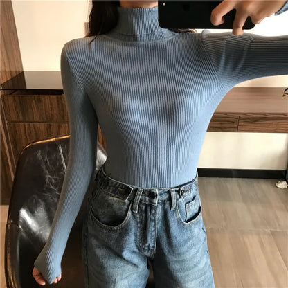 2025 herbst Winter Dicken Pullover Frauen Gestrickte Rippen Pullover Pullover Langarm Rollkragen Schlank Jumper Weiche Warme Pull Femme