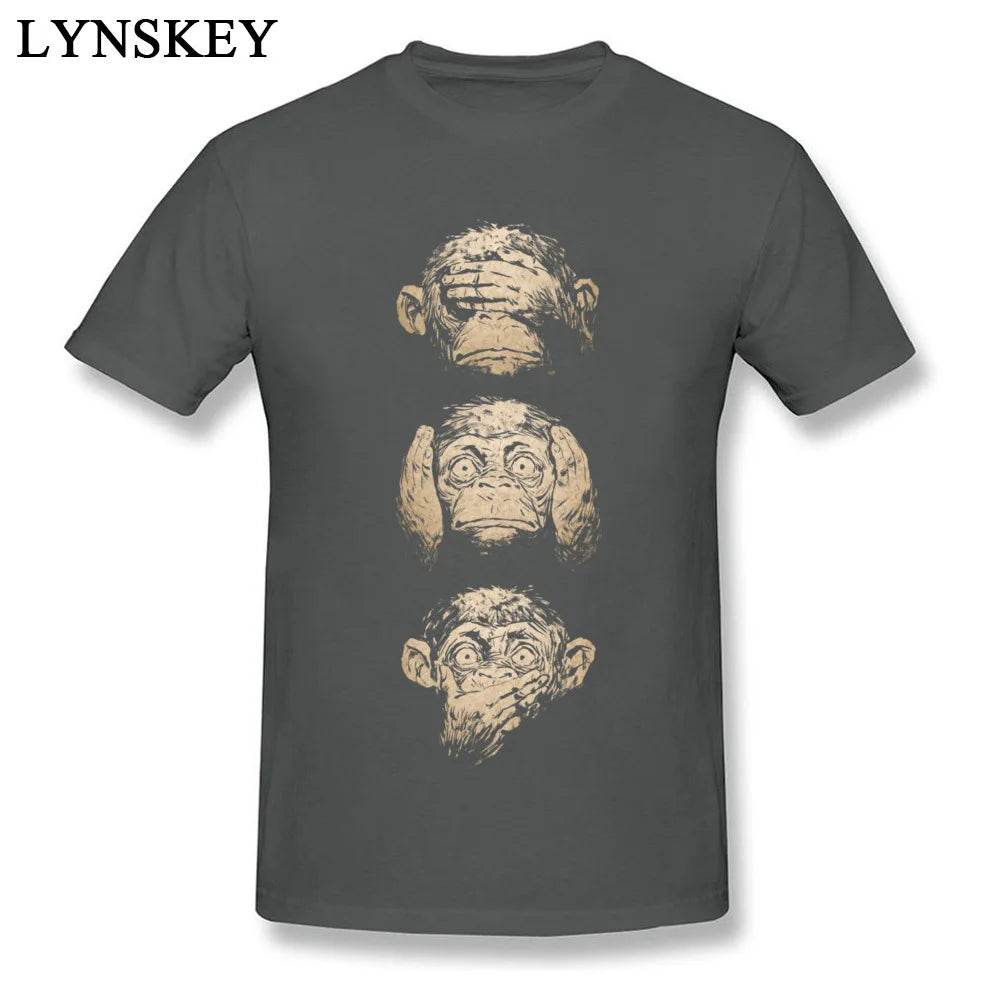 Wise Monkeys Funky T Shirt For Man Retro Painting Tees Top Cotton Fabric Short Sleeve Teens Customize.
