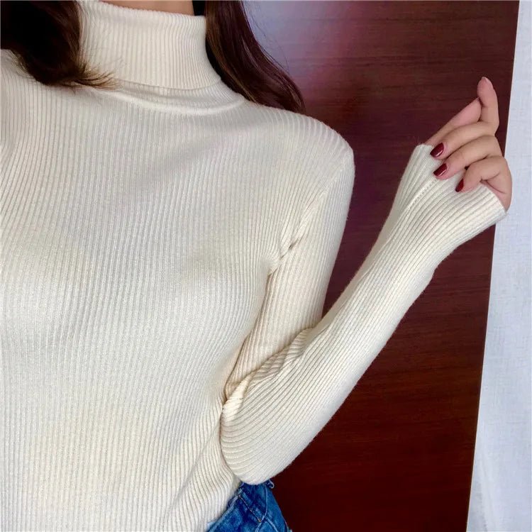 2025 herbst Winter Dicken Pullover Frauen Gestrickte Rippen Pullover Pullover Langarm Rollkragen Schlank Jumper Weiche Warme Pull Femme.