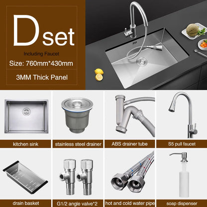 Large Size Single Kitchen Sink Handmade Brushed 304 Stainless Steel 3mm Thickness Single Bowl Bar Counter Kitchen Kinks