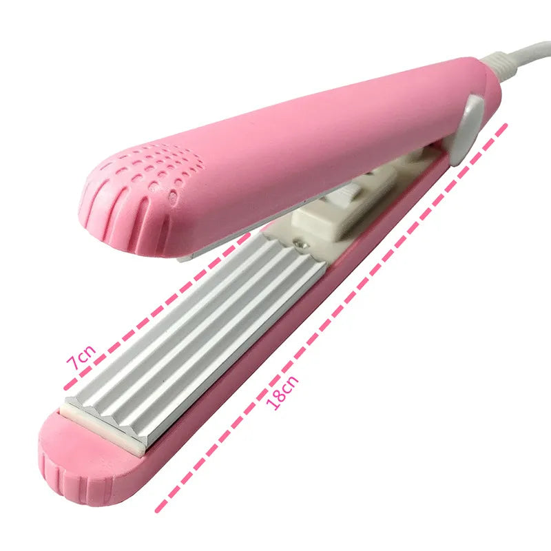 A mini hair iron pink corrugated plate electric curling iron curl modelling tools.