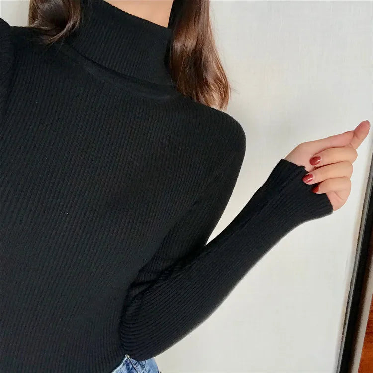 2025 herbst Winter Dicken Pullover Frauen Gestrickte Rippen Pullover Pullover Langarm Rollkragen Schlank Jumper Weiche Warme Pull Femme.