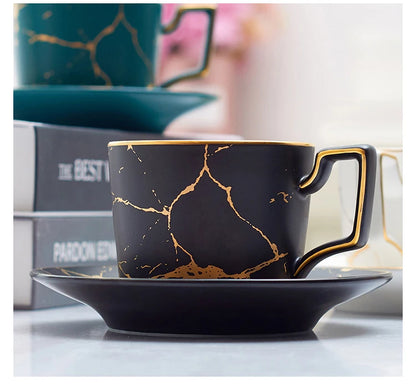 Marble Ceramic Coffee Cup Saucer Spoon Set 200ml Nordic Tea Cup Matt Porcelain Tea Set Advanced Teacup Cafe Espresso Cup