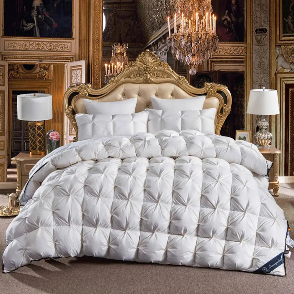 3D Luxury Quilted 100% High Rank Goose Down Duvet Quilt King Queen Full Size Comforter Winter Thick Blanket Solid Color.