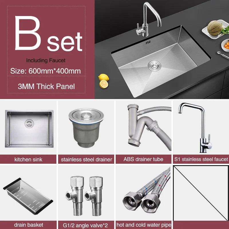 Large Size Single Kitchen Sink Handmade Brushed 304 Stainless Steel 3mm Thickness Single Bowl Bar Counter Kitchen Kinks