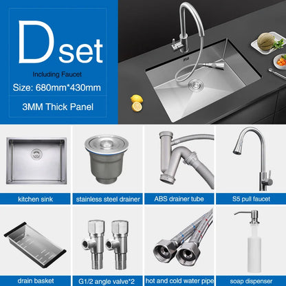 Large Size Single Kitchen Sink Handmade Brushed 304 Stainless Steel 3mm Thickness Single Bowl Bar Counter Kitchen Kinks