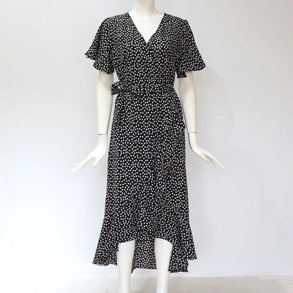 Sommer Strand Maxi Kleid Frauen Floral Print Boho Lange Chiffon Kleid Rüschen Wrap Casual V-ausschnitt Split Sexy Party Kleid Robe Femme.