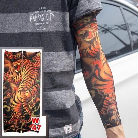 1pc hot sale tattoo sleeve  styles elastic Fake 100%nylon Arm stocking beloved girl Buddha Wolf Dragon design halloween cool men