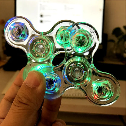 Crystal Luminous LED light Fidget Spinner Hand Top Spinners Glow in Dark EDC Stress Relief Toys Kinetic Gyroscope for Children.
