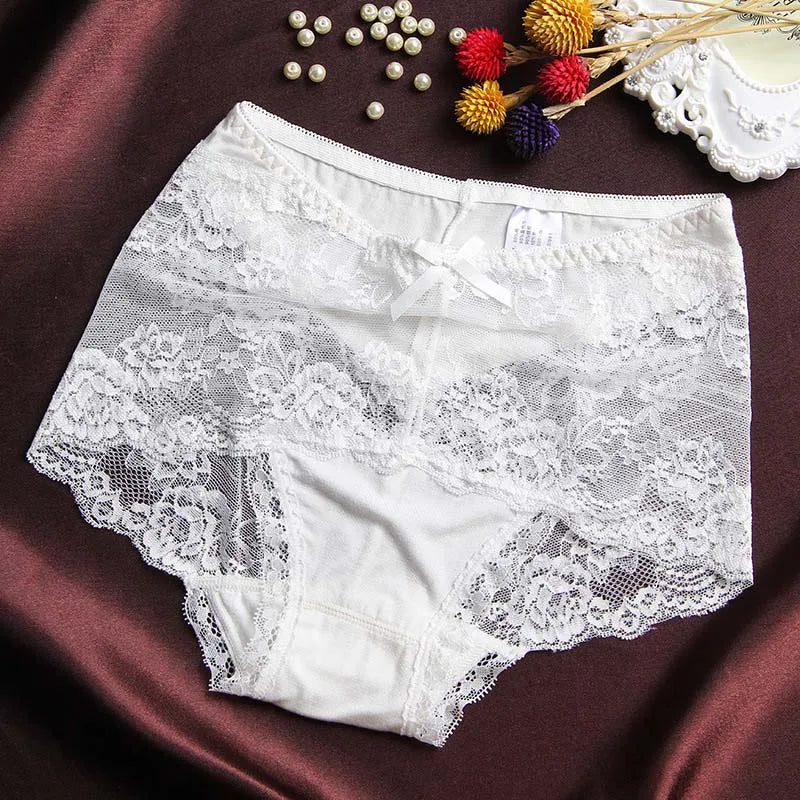 Women Modal Transparent Sexy Lace Underwear Plump Lady 3XL Large Size Hollow Seamless Panties High-Rise Soft Big Briefs.