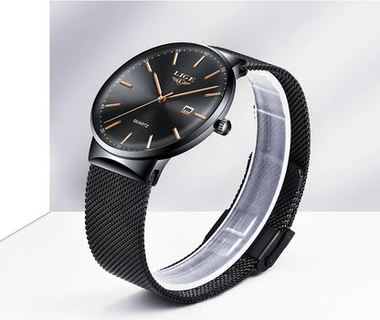 LIGE Fashion Luxury Womens Watch Ultra-thin Steel Mesh Strap Quartz Wristwatch Women Clock Casual Waterproof Watches Reloj Mujer