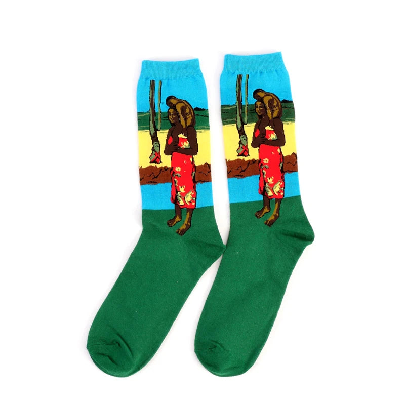 Autumn winter Retro Women Art Van Gogh Mural World Famous Oil Painting Series Men Socks Funny Socks.