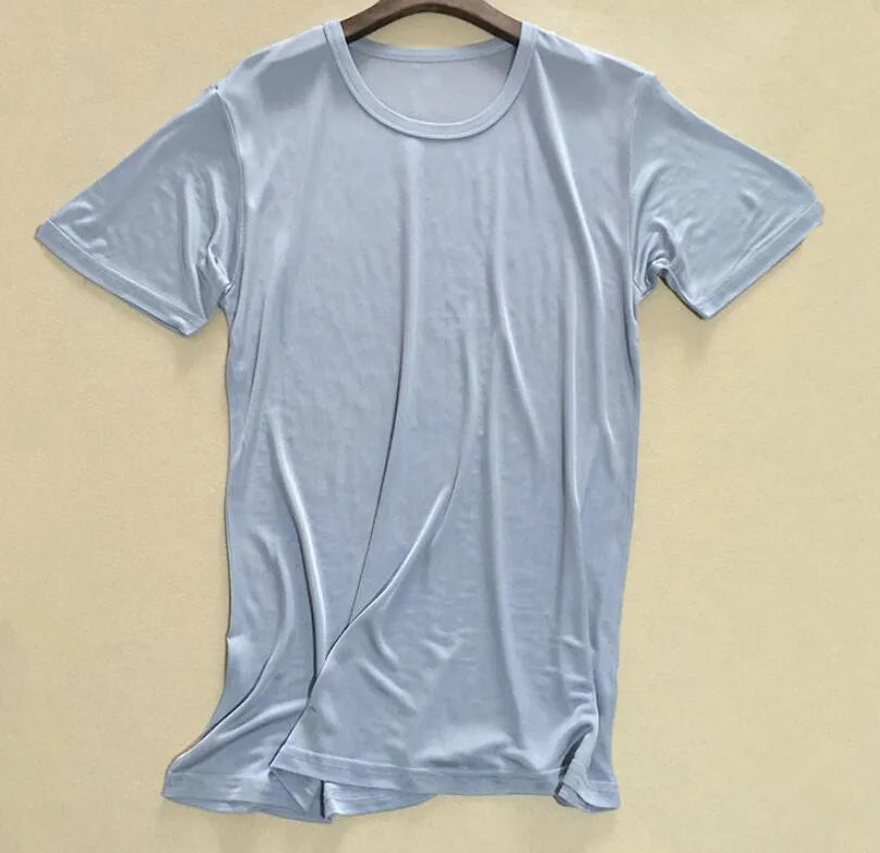 Men's Spring Summer Thin 100% Natural Silk T-shirt Male Elastic Casual Breathable Summer Silk Shirt Tops TB1167.
