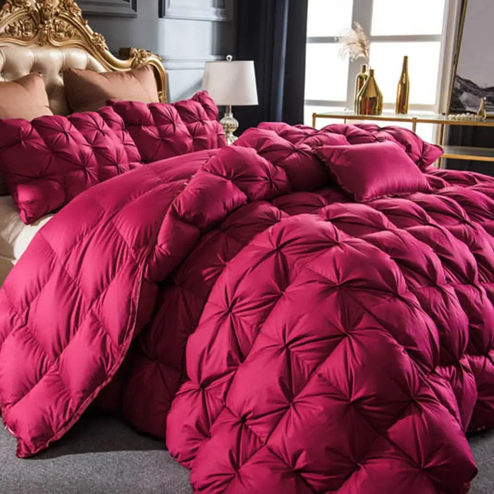 3D Luxury Quilted 100% High Rank Goose Down Duvet Quilt King Queen Full Size Comforter Winter Thick Blanket Solid Color.