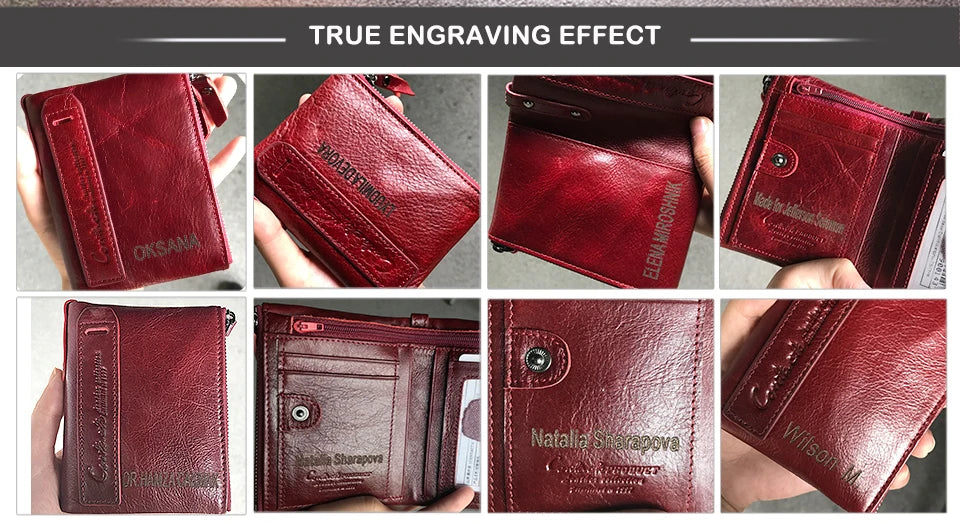 CONTACT'S Genuine Leather Short Wallets for Women Luxury Designer Coin Purse Female Money Clip Card Holder Customize Men Wallets.