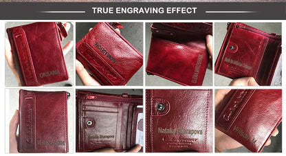 CONTACT'S Genuine Leather Short Wallets for Women Luxury Designer Coin Purse Female Money Clip Card Holder Customize Men Wallets.