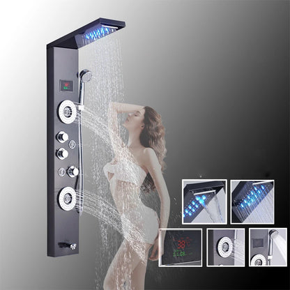 LED Light Bathroom Shower Faucet Set LED Rainfall Shower Panel System Bathtub Water Mixer Tap Massage SPA Temperature Screen
