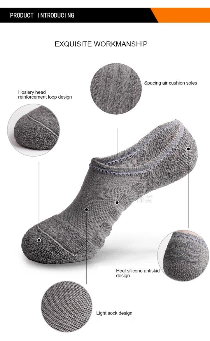 5 Pairs/Lot Men's Fashion Towel Bottom Boat Socks Cotton Sport Sweat Breathes Silicone Anti-Slip Invisible Socks Plus Size 41-45.