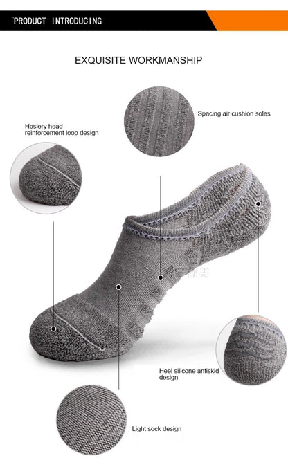 5 Pairs/Lot Men's Fashion Towel Bottom Boat Socks Cotton Sport Sweat Breathes Silicone Anti-Slip Invisible Socks Plus Size 41-45.